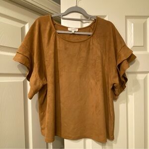 Umgee Brown Ruffle Sleeve Blouse EUC